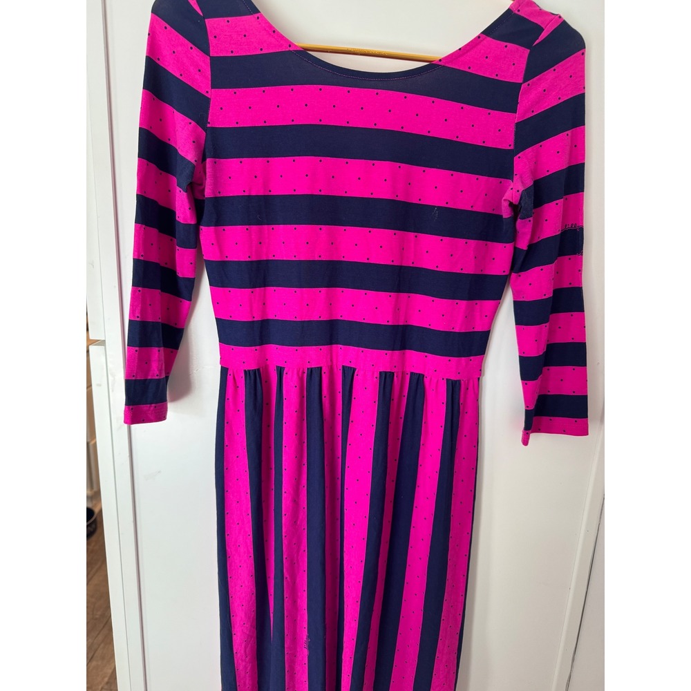 Lilly Pulitzer Pink Navy Striped Polka Dot Knit Dress 3/4 Sleeve XS Womens